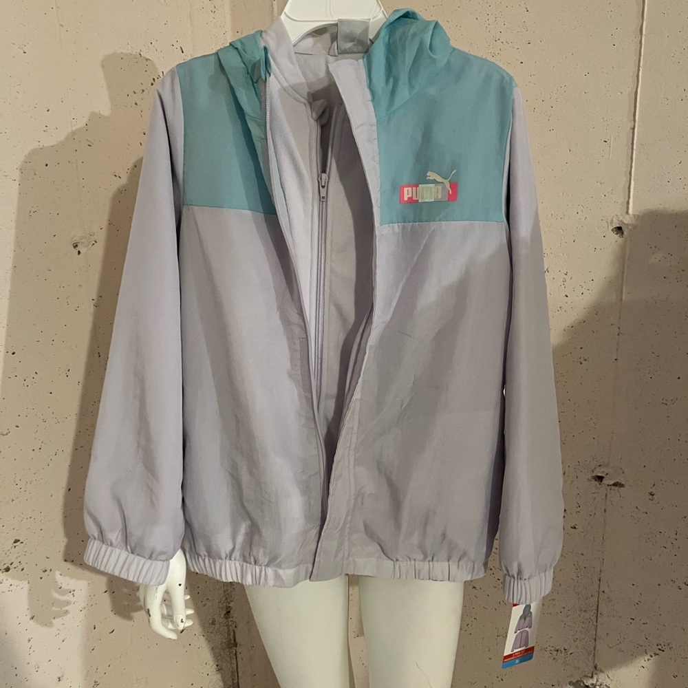 PUMA Kids Two-Tone Raincoat - Teal and Light purple/gray